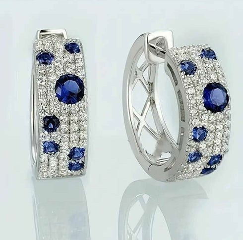 Classic Cubic Zirconia 14K White Gold Plated Sapphire Earrings & Ring for Women